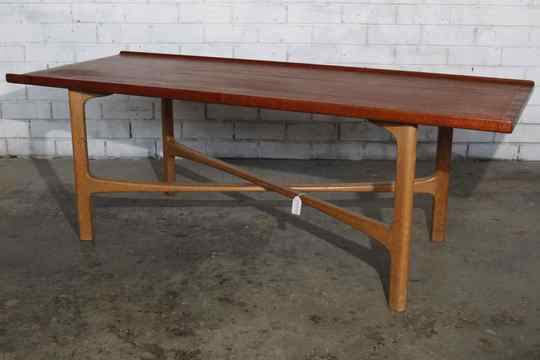Swedish Coffee Table with Teak Top and Oak Base